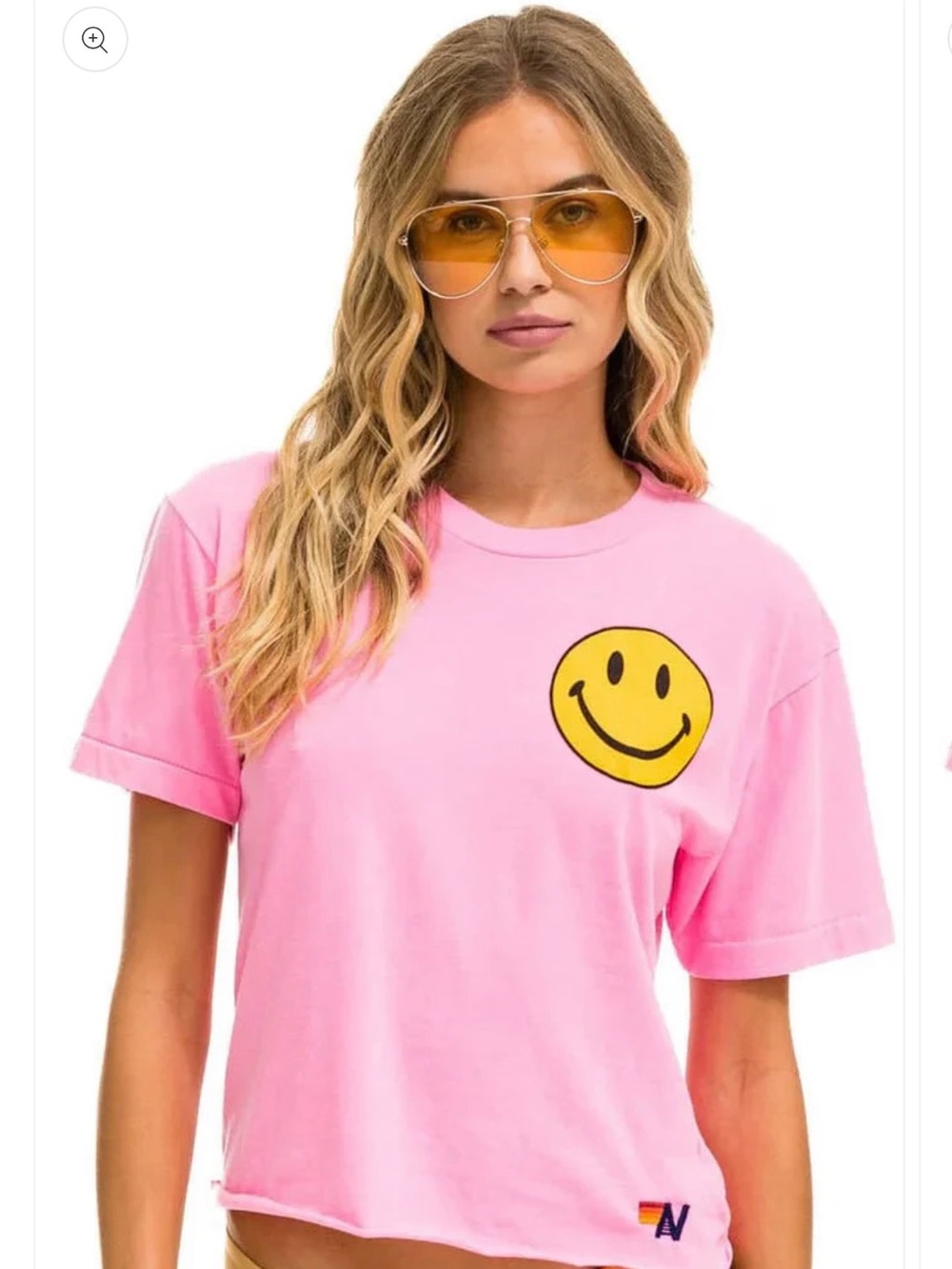 Aviator Nation Pink Tee with Yellow Smiley Face